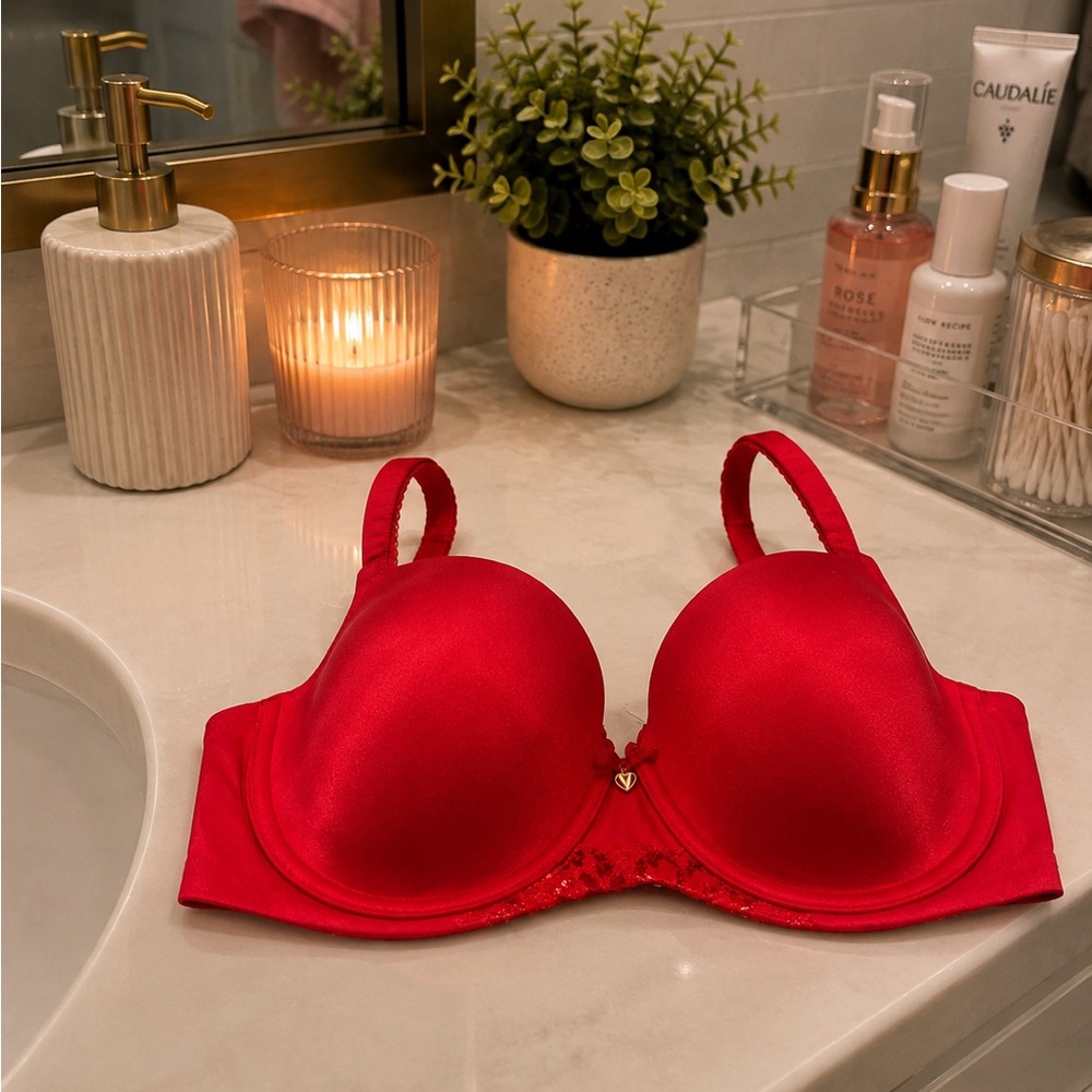 Victoria's Secret Red Satin Bra with Lace Trim excellent condition
